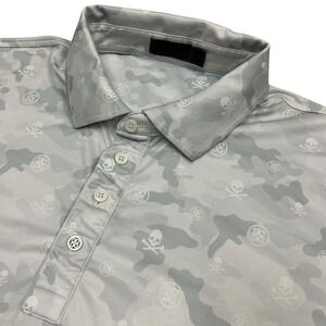 G Fore Polo Shirt Mens XL Gray Camo Skull Golf Performance Stretch Short Sleeve